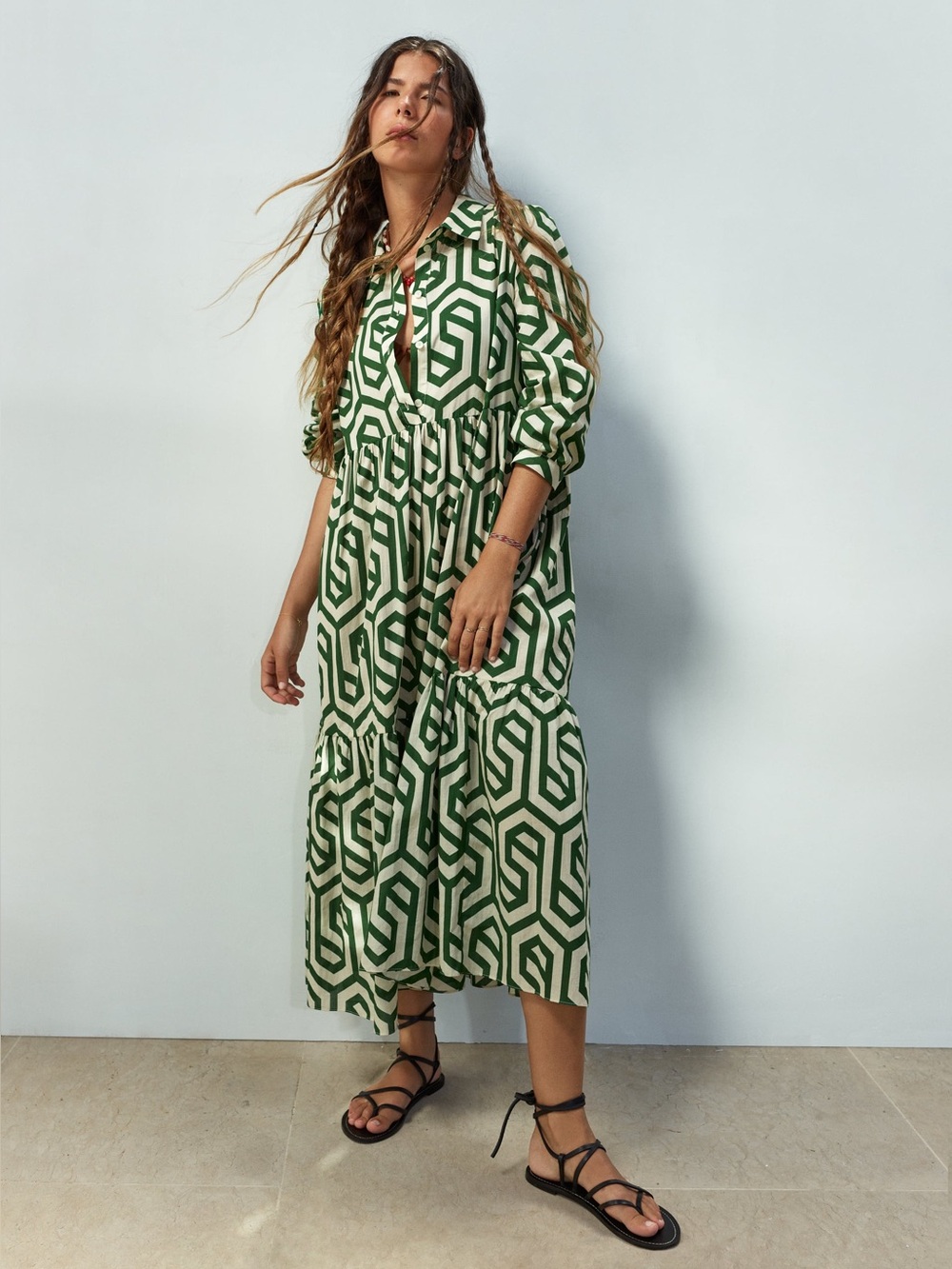 Zara Geometric Print Midi Dress